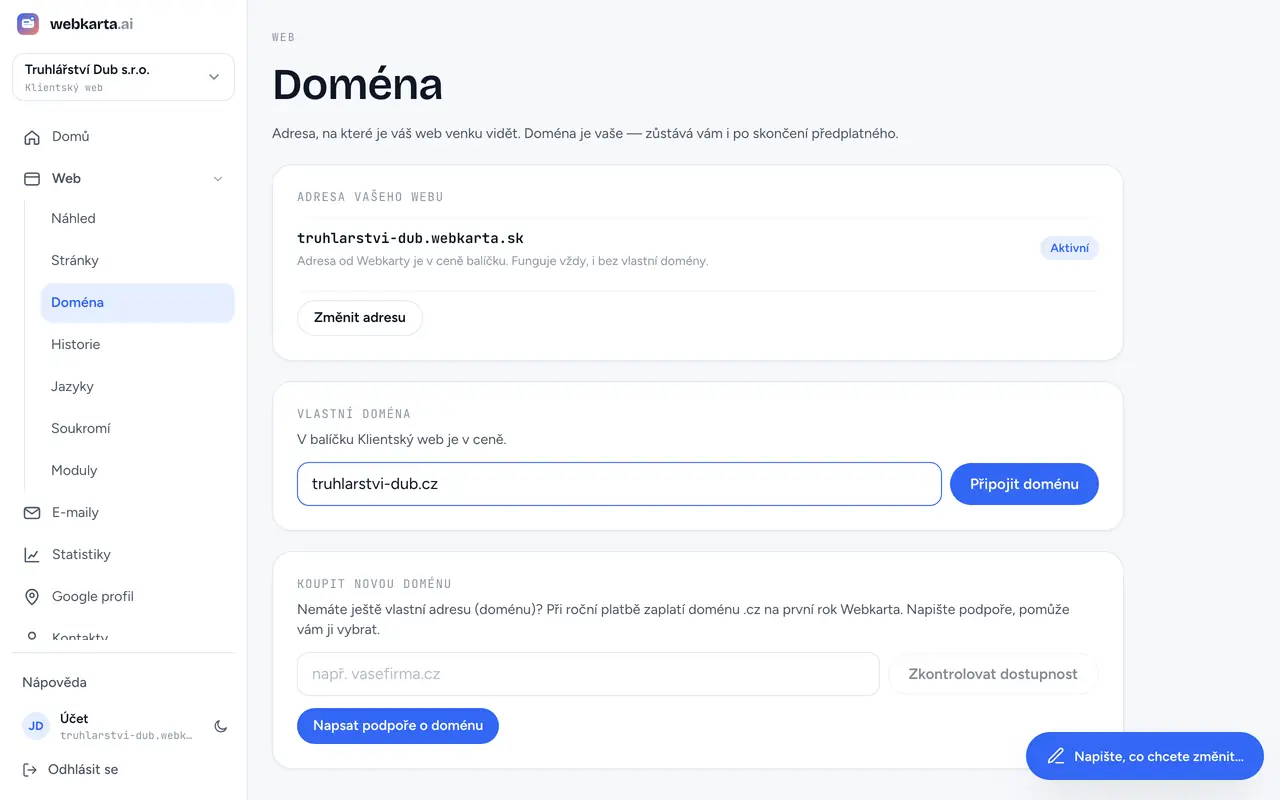 Napište doménu