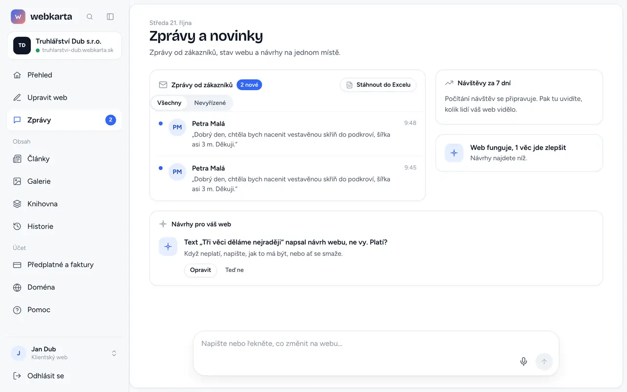 Zprávy v administraci