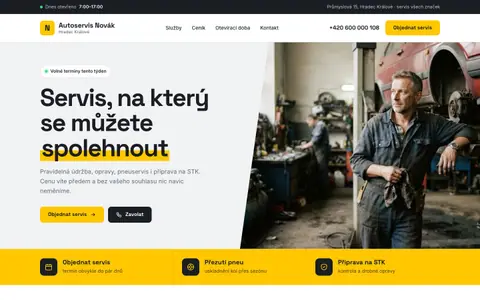 Ukázkový web: Autoservis Novák na počítači