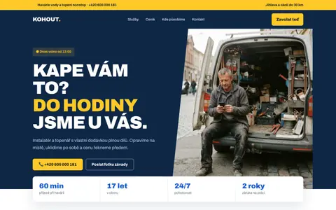 Ukázkový web: Instalatérství Kohout na počítači