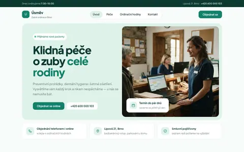 Ukázkový web: Zubní ordinace Úsměv na počítači