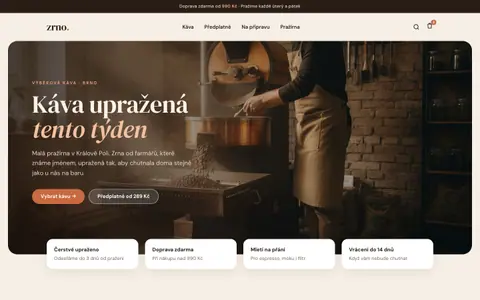 Ukázkový web: Pražírna Zrno na počítači
