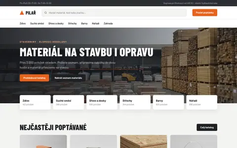 Ukázkový web: Stavebniny Pilař na počítači