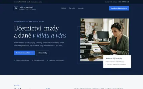 Ukázkový web: Účetnictví Bílá & partneři na počítači